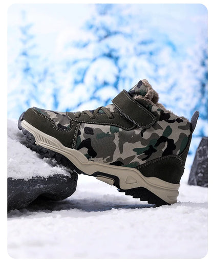 Children Snow Boots Winter Warm Boots Kids Shoes Girls And Boys Camouflage Shoes Non-Slip Rubber Sole Outdoor Hiking Boots