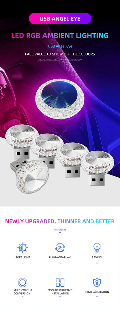 1pc Colorful Portable USB Mini LED Ambient Light for Car Interior Computer Atmosphere Lamp Plug and Play Night Light