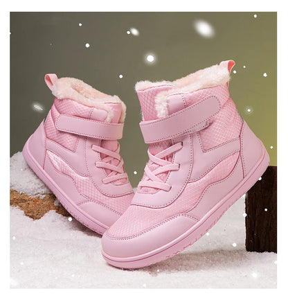 Winter Kids Wide Toe Barefoot Shoes Waterproof Snow Boots Outdoor Girls' Boy Comfortable and Warm Fur Snow Hiking Boot Warm Boot