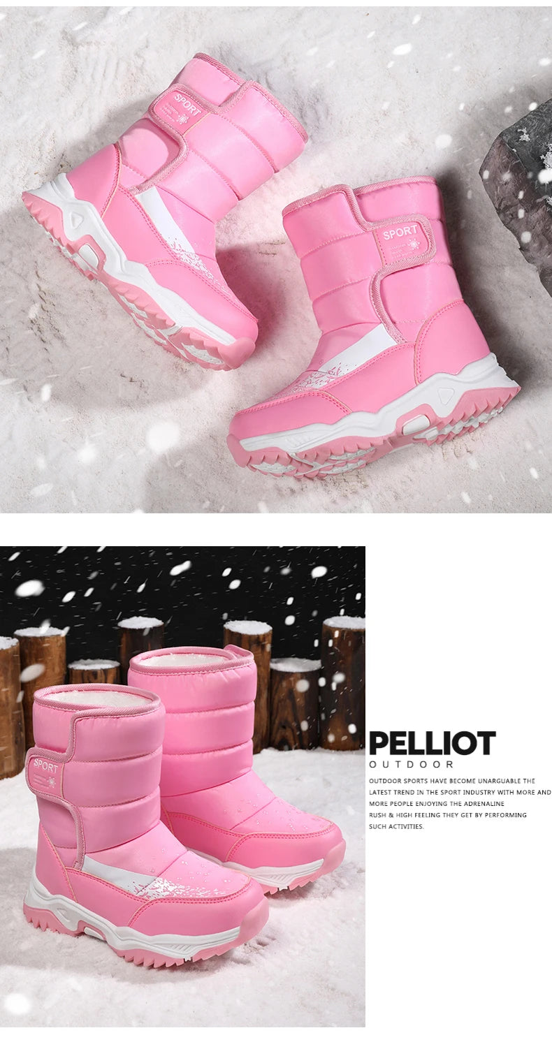 Winter Outdoor Children Boots Princess Elegant Girls Shoes Water Proof Girl Boy Snow Boots Kids Warm High Quality Plush Boots