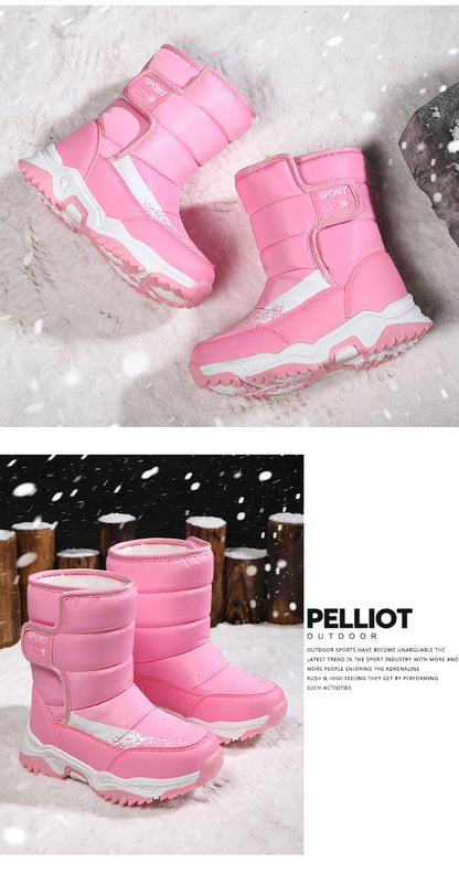 Winter Outdoor Children Boots Princess Elegant Girls Shoes Water Proof Girl Boy Snow Boots Kids Warm High Quality Plush Boots