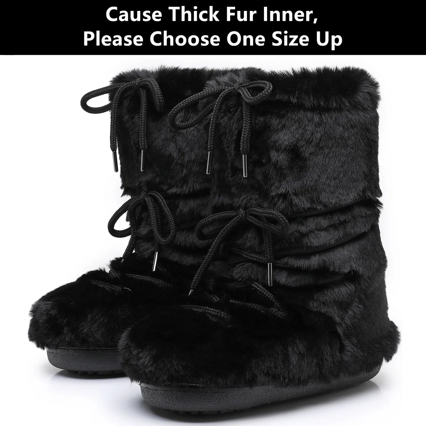 2025 Winter Boots for Women Snow Boots Brand Fluffy Furry Fur Lace Up Black Pink Platform Non-Slip Waterproof Ski Boots