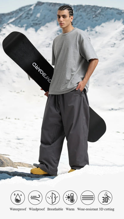 Men Baggy Windproof Solid Women Skiing Pants Waterproof Loose Hooded Ski Strides New Outdoor Sport Adult Breathable Trousers