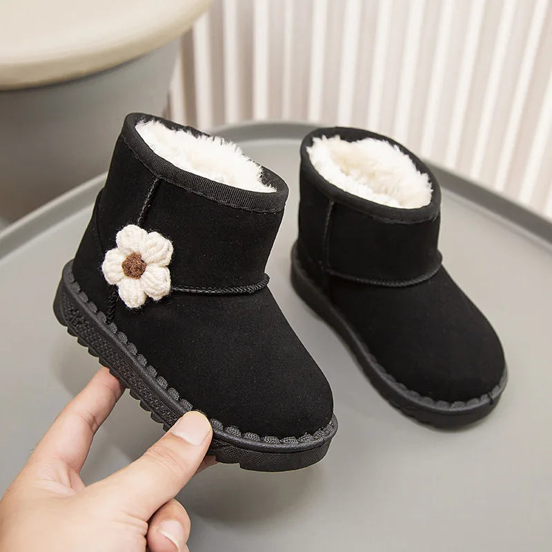 Kids Snow Boots Winter Fashion Non-slip Children's Boots Skiing Solid Color Warm Pattern Soft Thick Bottom Children's Shoes
