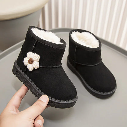 Kids Snow Boots Winter Fashion Non-slip Children's Boots Skiing Solid Color Warm Pattern Soft Thick Bottom Children's Shoes