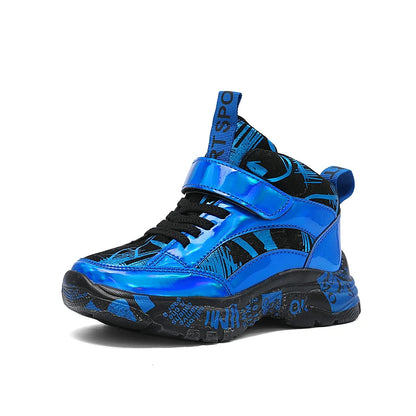 Brand Kids Running Shoes Boys Non-slip Waterproof Casual Shoes Glossy Leather Sneakers Fashion Teenager Trekking Sport Shoes