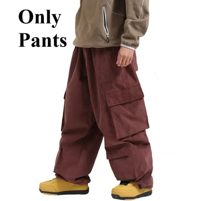 GSOU SNOW Winter Multi Pockets Ski Pants Men Loose Snow Pants Warm Windproof Skiing Trousers Outdoor Sports Breathable Britches