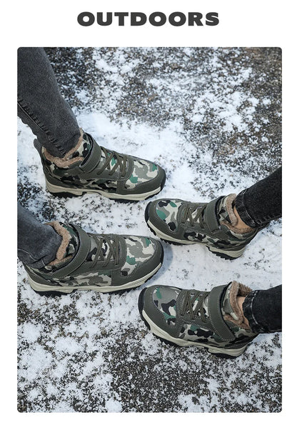 Children Snow Boots Winter Warm Boots Kids Shoes Girls And Boys Camouflage Shoes Non-Slip Rubber Sole Outdoor Hiking Boots