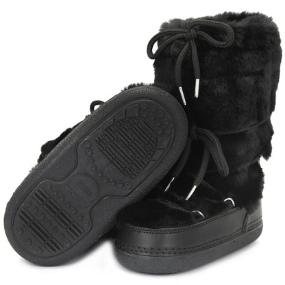 2025 Winter Snow Boots Women Ski Boots Luxury Fluffy Furry Fur Boots Female Rivets Warm Waterproof Platform Black Cotton Boots