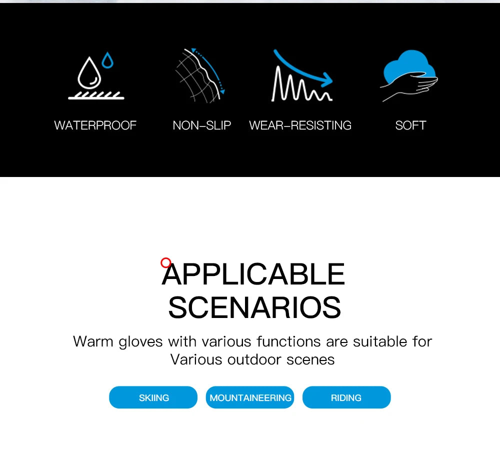 Winter Outdoor Snowy Cycling Skiing Sports Mountaineering Warm Windproof Waterproof Durable Waterproof Ski Thick Gloves
