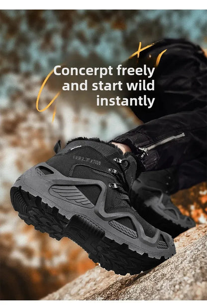 Cross-Border Autumn/Winter High-Top Men's Outdoor Non-Slip Climbing Boots Plus Size Thickened Warm Cotton Shoes Fleece-Lined