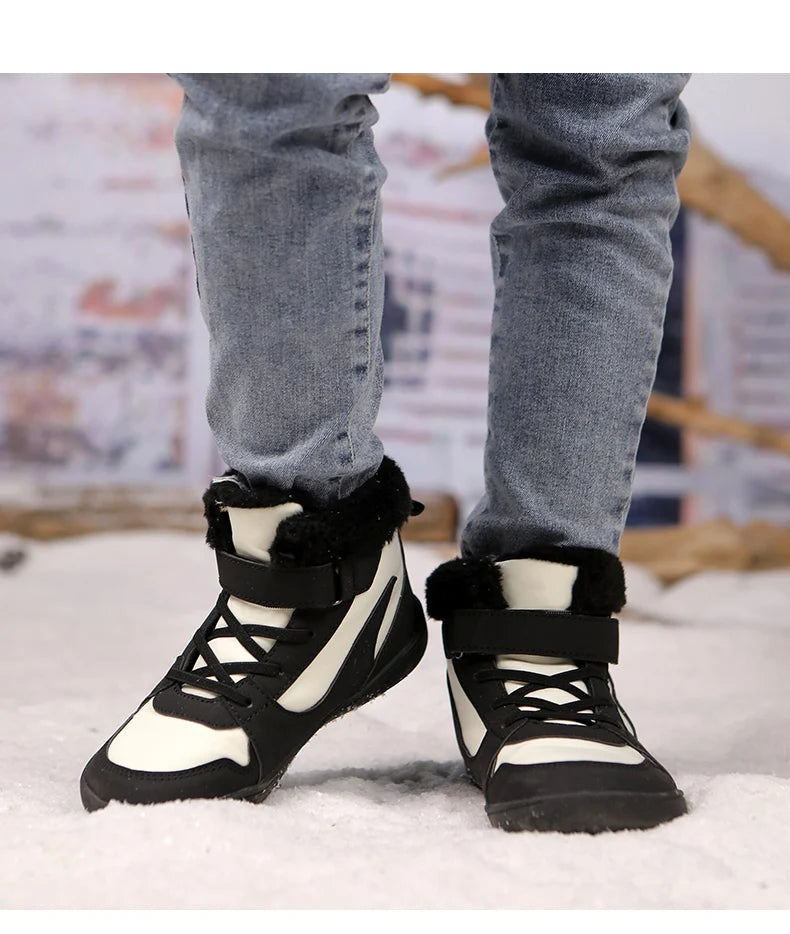 Winter Kids Wide Toe Barefoot Snow Boots Outdoor Waterproof Anti-slip Hiking Shoes Thickened Warm Plush Boots Comfortable