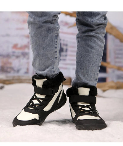 Winter Kids Wide Toe Barefoot Snow Boots Outdoor Waterproof Anti-slip Hiking Shoes Thickened Warm Plush Boots Comfortable