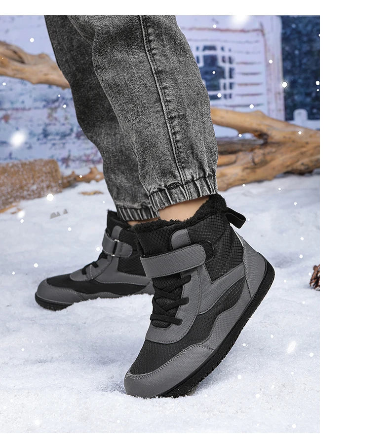 Winter Kids Wide Toe Barefoot Shoes Waterproof Snow Boots Outdoor Girls' Boy Comfortable and Warm Fur Snow Hiking Boot Warm Boot