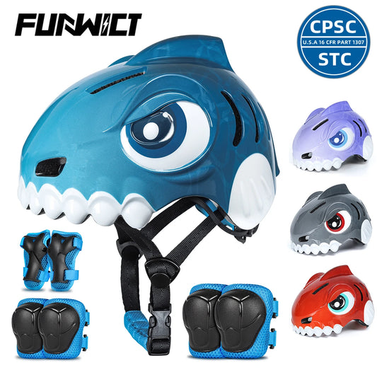 FUNWICT Kids Bicycle Helmet Children Sports Safety Protection Knee Elbow Pad Sets Balance Bike Roller Skating Cycling Helmets