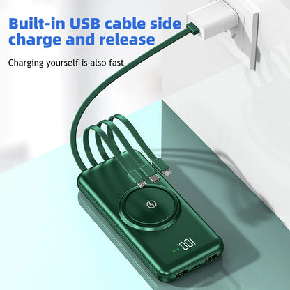 20000mAh Wireless Power Bank Fast Charging Built-in Quad Power Cable Mobile Phone Charger For Iphone 13 14 15 Xiaomi Samsung