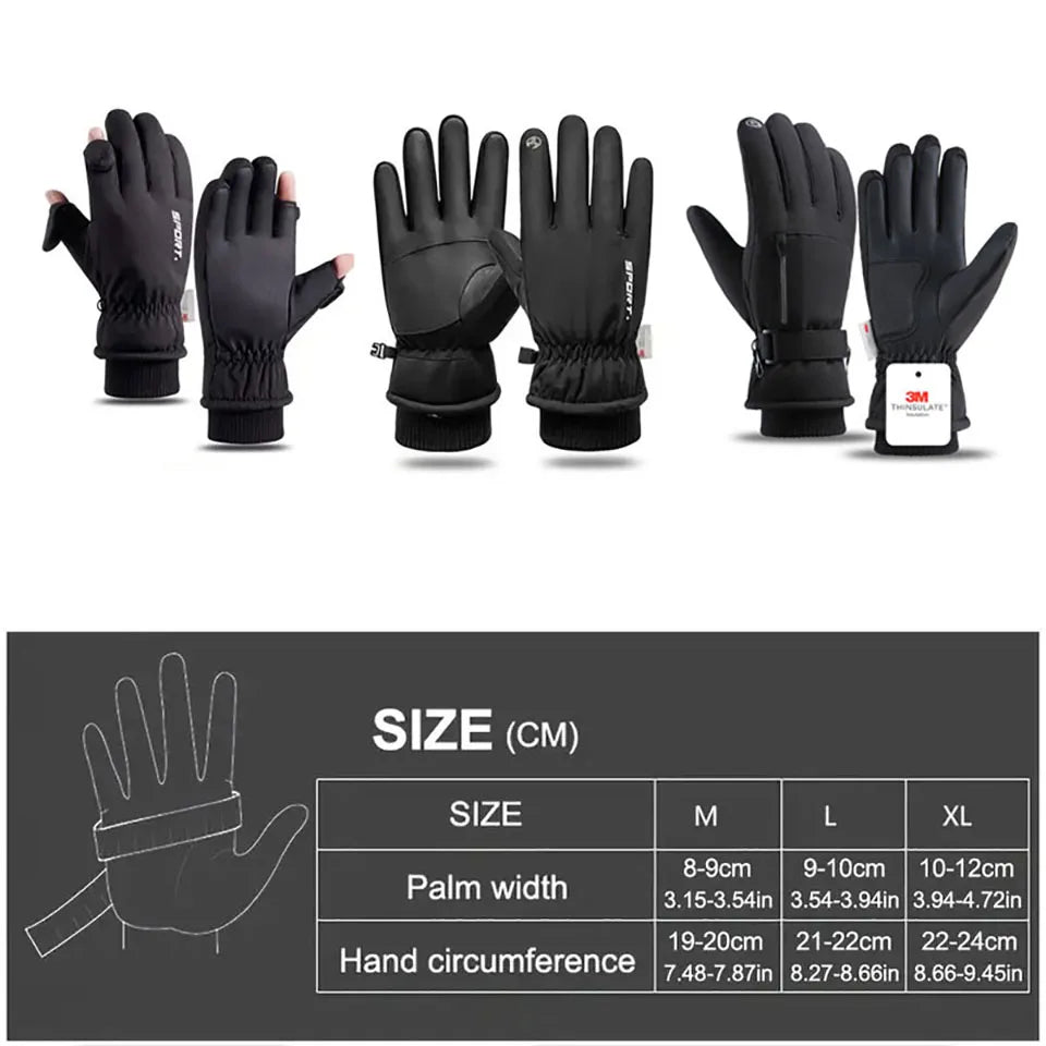 GOBYGO 1Pair Winter Ski Gloves Thickened Cold Non-slip Waterproof Touch Screen Gloves Extended Wrist Riding Ski Gloves Men Women
