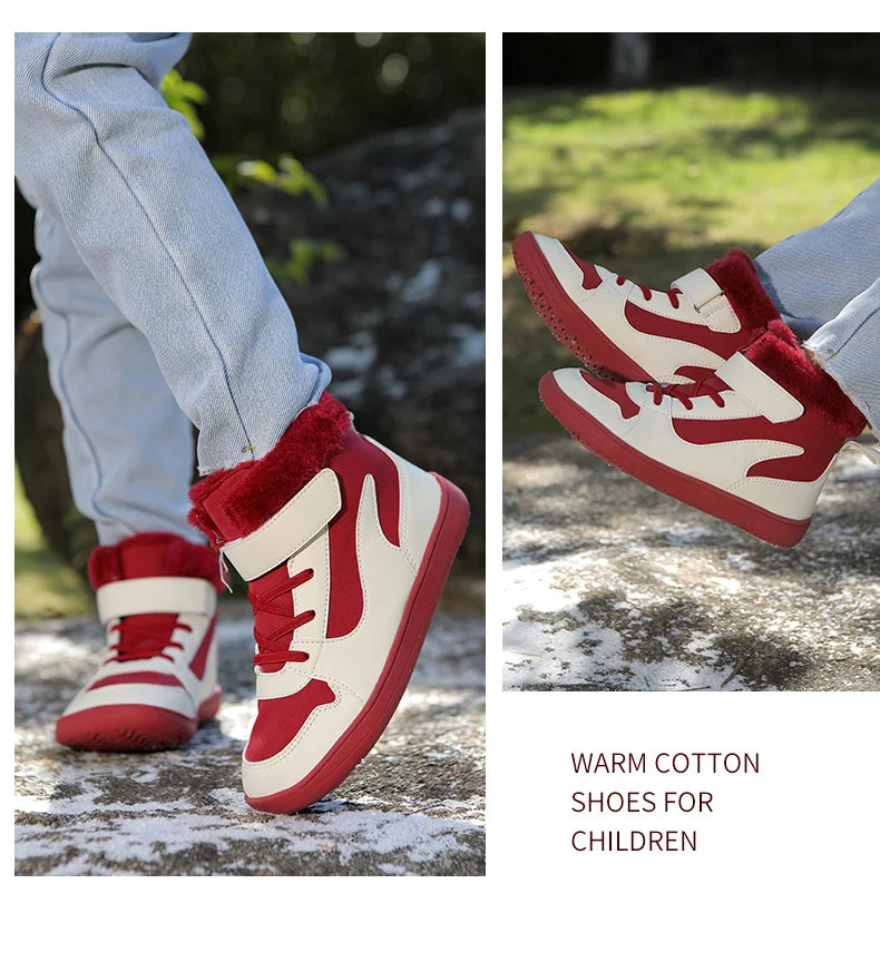 Winter Kids Wide Toe Barefoot Snow Boots Outdoor Waterproof Anti-slip Hiking Shoes Thickened Warm Plush Boots Comfortable