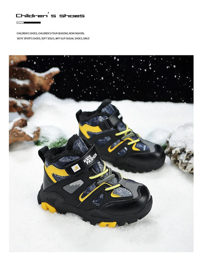 Winter Fur Hiking Shoes Kids Non-slip Claw Sports Shoes Outdoor Warm Velvet Snow Boots Children High Top Platform Sneakers Boys