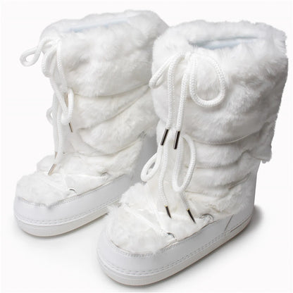 2025 Winter Snow Boots Women Ski Boots Luxury Fluffy Furry Fur Boots Female Rivets Warm Waterproof Platform Black Cotton Boots