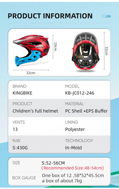 BATFOX Kids Full Face bike helmet Detachable Downhill Children Cycling Motorcycle Skateboard Sports Racing Racing Bicycle helmet