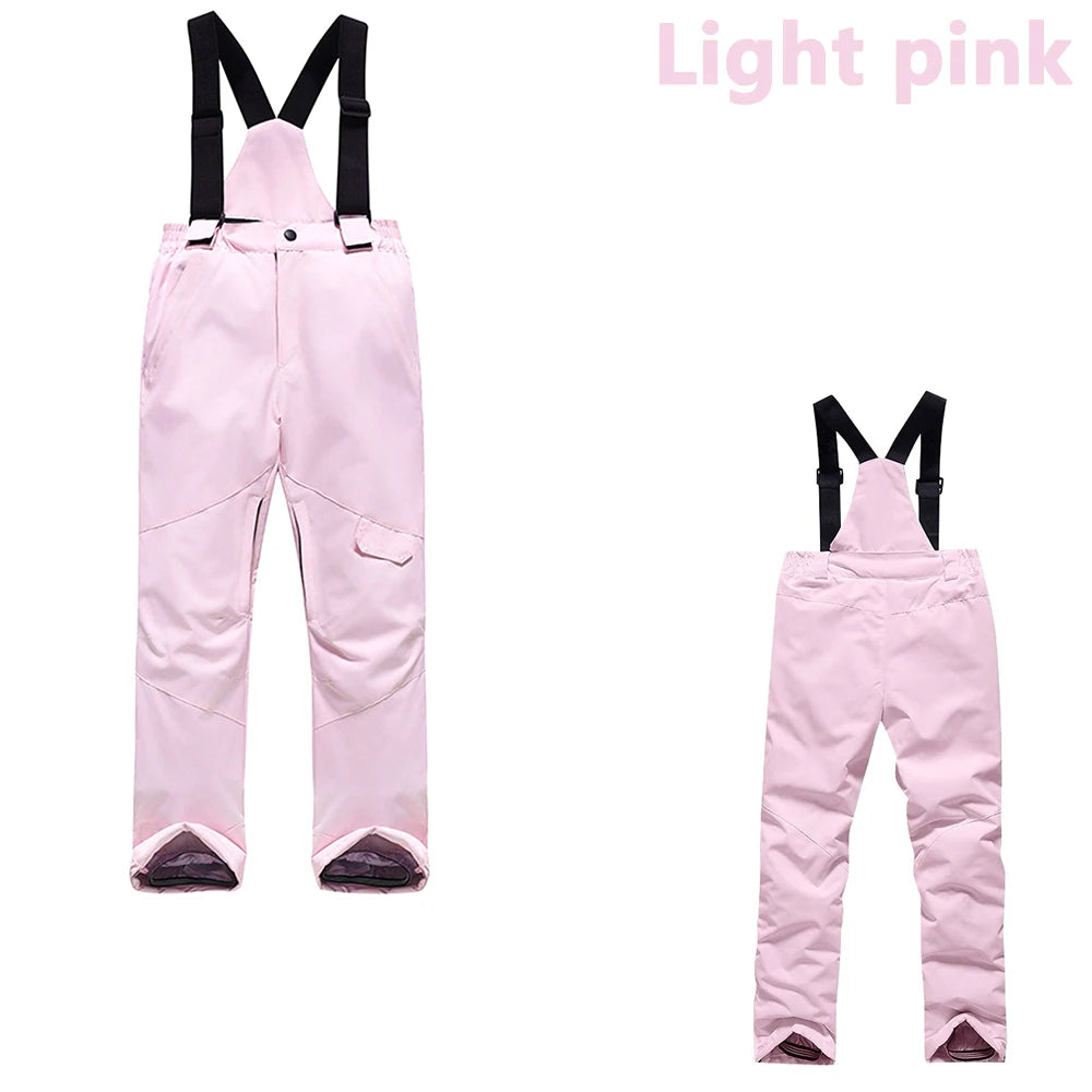 Children'S Ski Pants Autumn Winter Outdoor Sports Solid Warm Thick Ski Pants Comfortable Waterproof Pocket Strap Skiing Pants