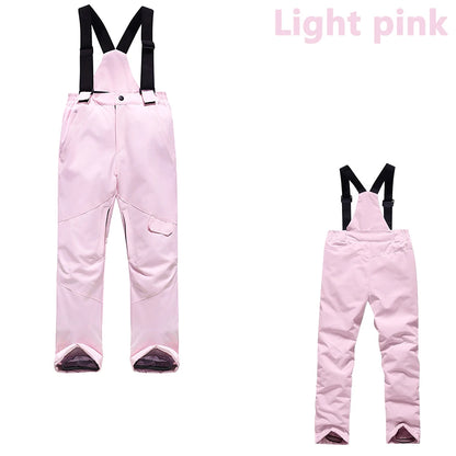 Children'S Ski Pants Autumn Winter Outdoor Sports Solid Warm Thick Ski Pants Comfortable Waterproof Pocket Strap Skiing Pants