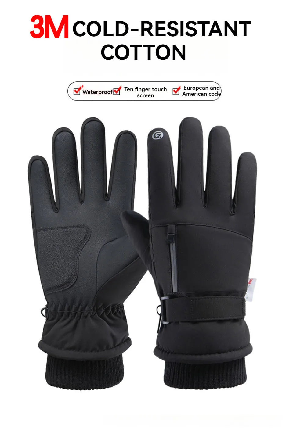 GOBYGO 1Pair Winter Ski Gloves Thickened Cold Non-slip Waterproof Touch Screen Gloves Extended Wrist Riding Ski Gloves Men Women
