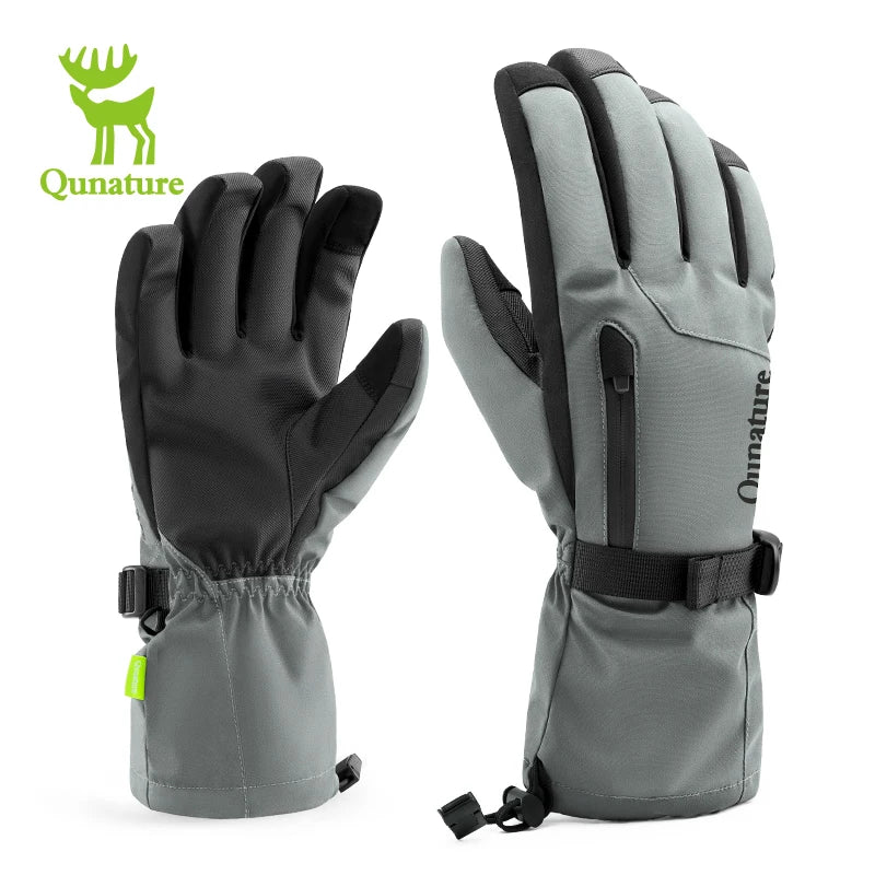 Qunature Ski Gloves Touchscreen Waterproof Keep Warm Ski Gloves Extended Wrist Palm anti-slip PU Snowboard Gloves Windproof