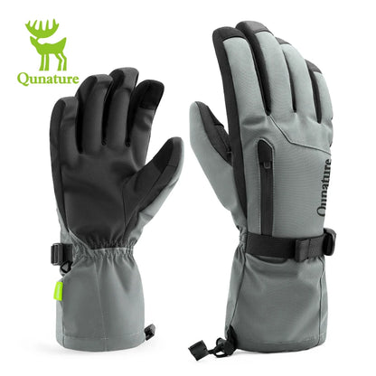 Qunature Ski Gloves Touchscreen Waterproof Keep Warm Ski Gloves Extended Wrist Palm anti-slip PU Snowboard Gloves Windproof