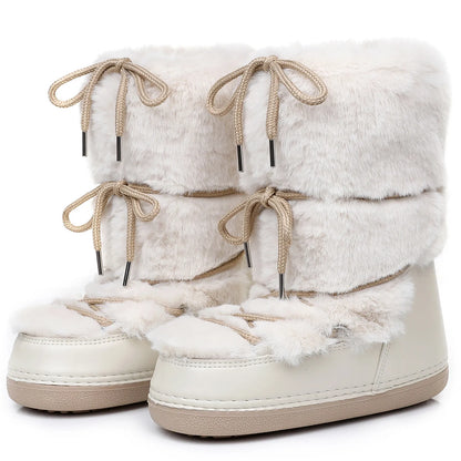 2025 Winter Boots for Women Snow Boots Brand Fluffy Furry Fur Lace Up Black Pink Platform Non-Slip Waterproof Ski Boots
