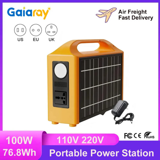 Gaiaray 100W Portable Power Station UPS Solar Power Generator 110V/220V LiFePO4 Charging Stations With Solar Panel for Camping