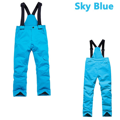 Children'S Ski Pants Autumn Winter Outdoor Sports Solid Warm Thick Ski Pants Comfortable Waterproof Pocket Strap Skiing Pants