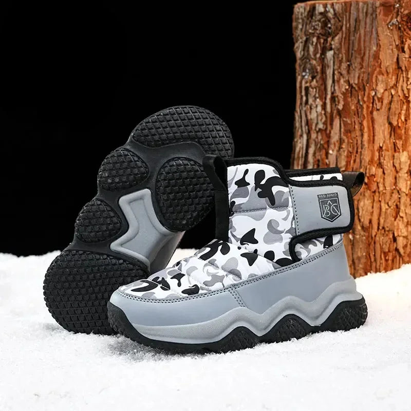 Winter Children Snow Warm Boots Fur Shoes Boys Sneaker Rubber Hiking Shoe Fashion Children Shoes Waterproof Leather Boots Kids