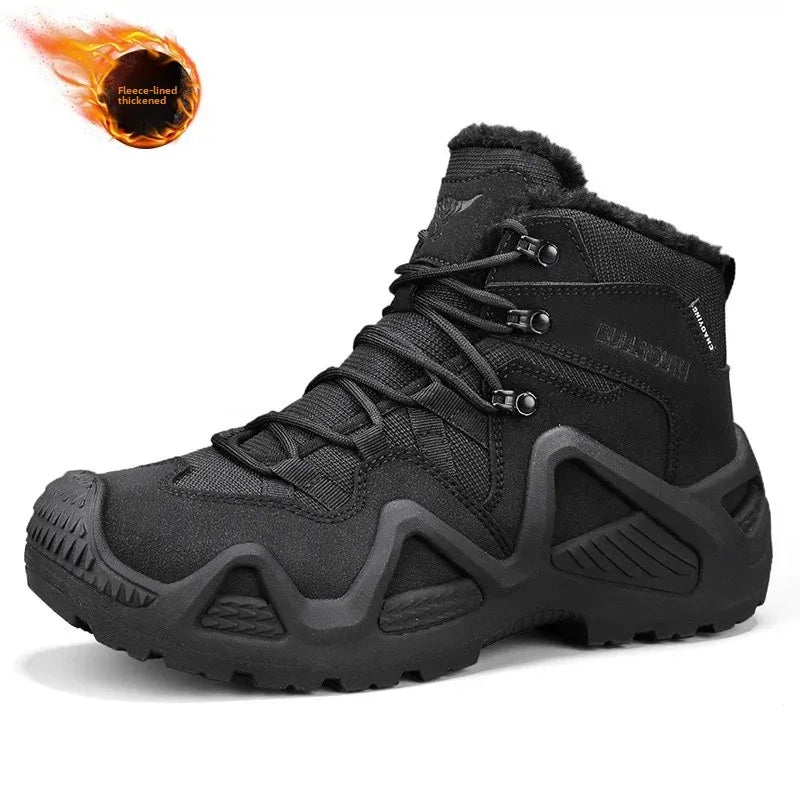 Cross-Border Autumn/Winter High-Top Men's Outdoor Non-Slip Climbing Boots Plus Size Thickened Warm Cotton Shoes Fleece-Lined