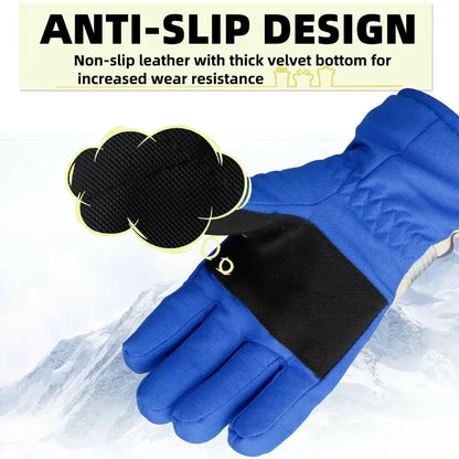 Winter Kids Snowboard Ski Gloves Nylon Non-slip Children Boys Girls Waterproof Cycling Thermal Fleece Warm Snow Gloves