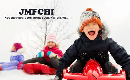 JMFCHI Kids Snow Boots Boys Hiking boots for Kids Waterproof Winter Snow Boots for Girls Warm Fur Lined Slip Resistant Outdoor