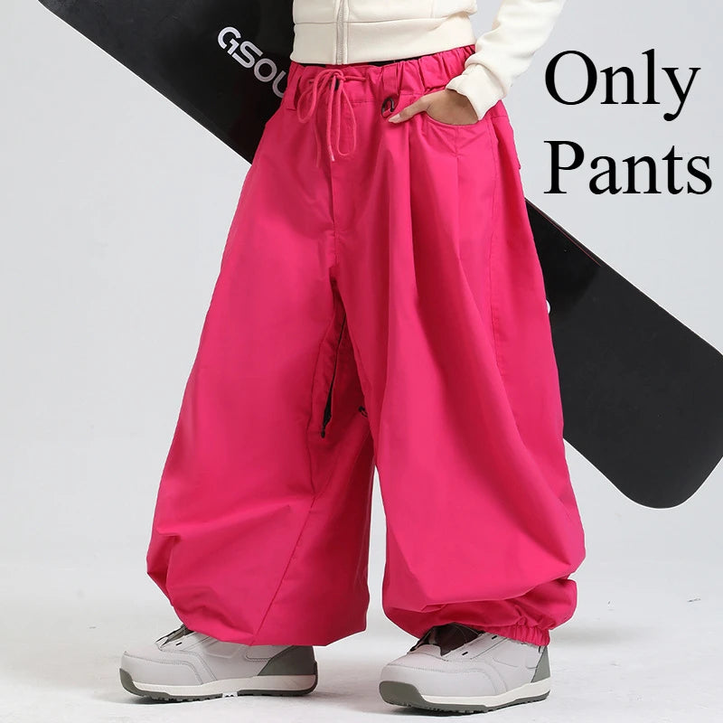 GSOU SNOW Plus Size Winter Ski Trousers Super Baggy Men Snowboard Clothes Women Snow Pants Outdoor Sports Winterproof Breathable