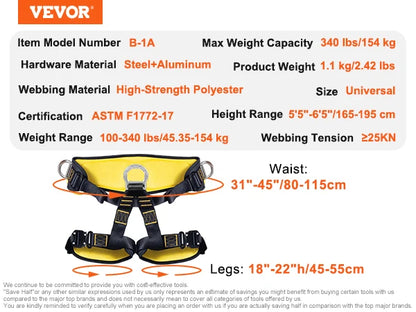 Half Body Safety Harness 340 lbs for Fire Rescuing Caving Rock Climbing
