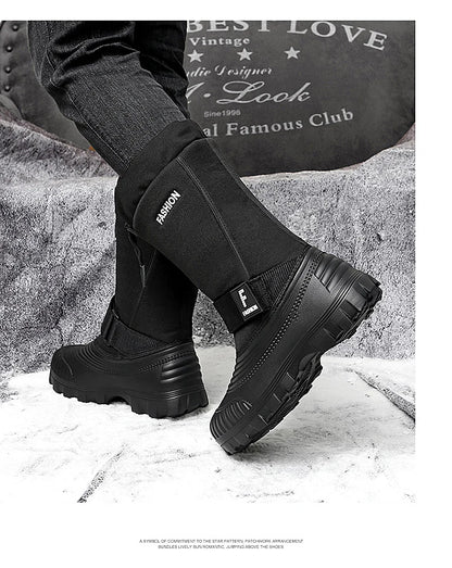 Winter Men's Snow Boots Waterproof Anti Slip Warm Cotton Shoes Outdoor Mid Calf High Top with Plush and Thickened Ski Boots