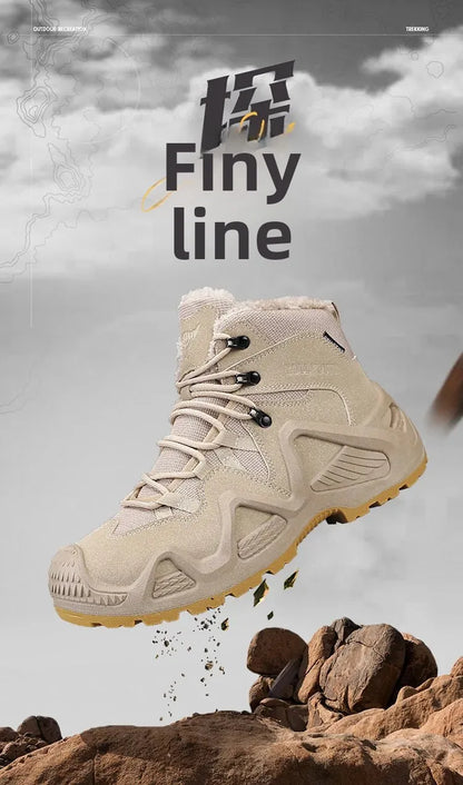 Cross-Border Autumn/Winter High-Top Men's Outdoor Non-Slip Climbing Boots Plus Size Thickened Warm Cotton Shoes Fleece-Lined
