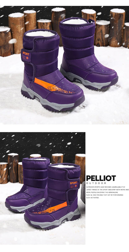 Winter Outdoor Children Boots Princess Elegant Girls Shoes Water Proof Girl Boy Snow Boots Kids Warm High Quality Plush Boots