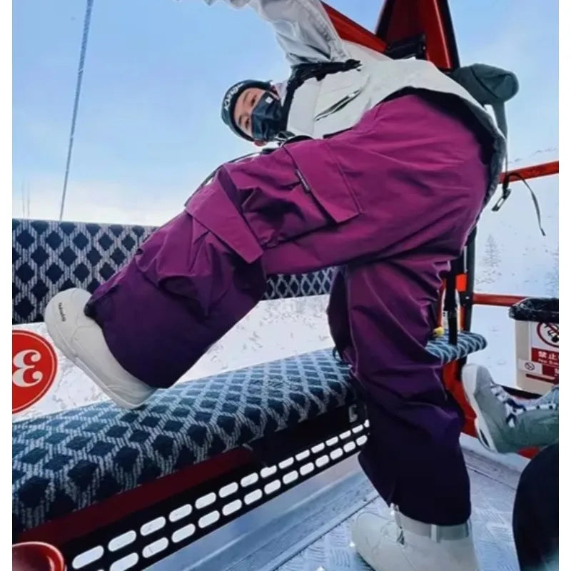 Warm Thickened Ski Pants for Women and Men Violet Skiing Trousers Waterproof American Style Snowboarding Pants