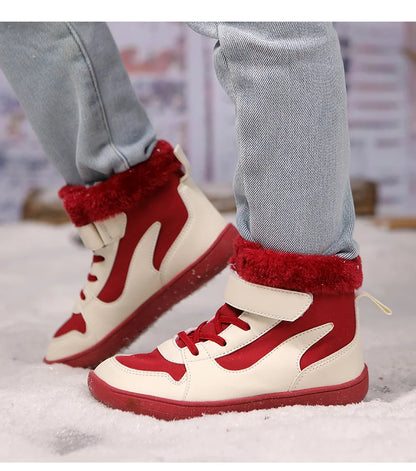 Winter Kids Wide Toe Barefoot Snow Boots Outdoor Waterproof Anti-slip Hiking Shoes Thickened Warm Plush Boots Comfortable
