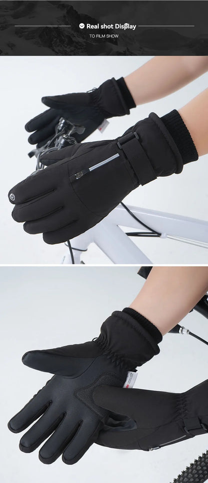 GOBYGO 1Pair Winter Ski Gloves Thickened Cold Non-slip Waterproof Touch Screen Gloves Extended Wrist Riding Ski Gloves Men Women