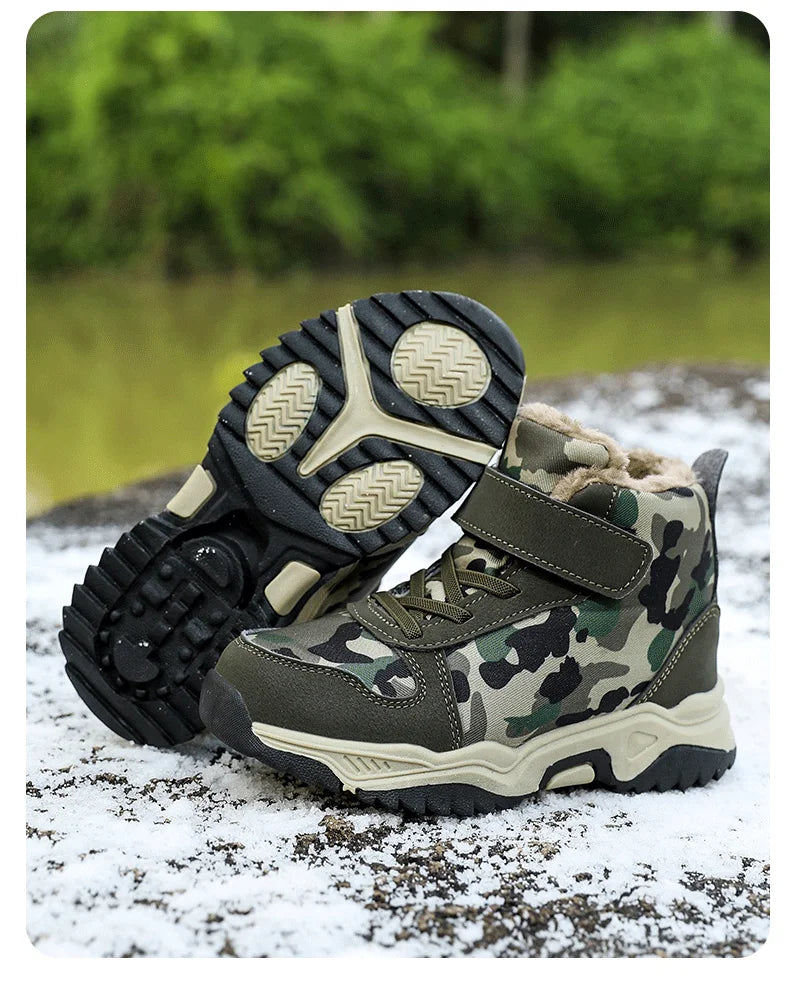 Children Snow Boots Winter Warm Boots Kids Shoes Girls And Boys Camouflage Shoes Non-Slip Rubber Sole Outdoor Hiking Boots
