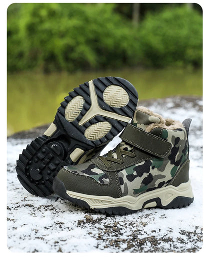Children Snow Boots Winter Warm Boots Kids Shoes Girls And Boys Camouflage Shoes Non-Slip Rubber Sole Outdoor Hiking Boots