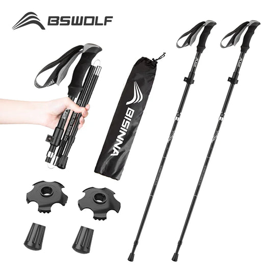 BSWOLF 2Pcs Ultralight Trekking Poles  Walking Sticks Hiking Canes  Folding Aluminum Walking Pole  Nodic Walking Sticks