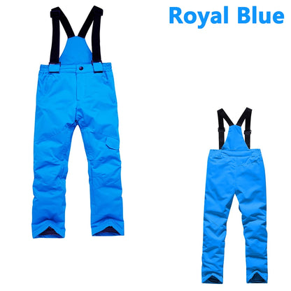 Children'S Ski Pants Autumn Winter Outdoor Sports Solid Warm Thick Ski Pants Comfortable Waterproof Pocket Strap Skiing Pants