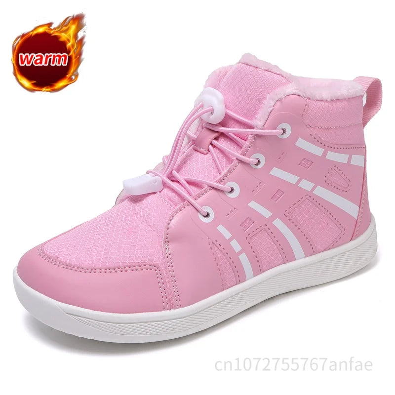 Boys Girls Snow Boots Waterproof Winter Shoes Kids Barefoot Shoes Winter Wide Toe Sneakers Warm Snow Boots Lightweight Non-slip